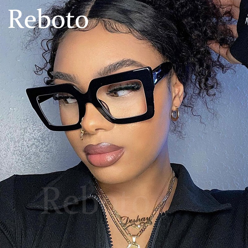 Oversized Square Women's Glasses Frames Transparent New Fashion Black Optical Lenses Female Eyeglasses Luxury Big Eyewear 2023