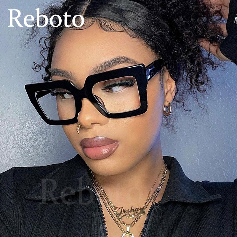 Oversized Square Women&#39;s Glasses Frames Transparent New Fashion Black Optical Lenses Female Eyeglasses Luxury Big Eyewear 2023